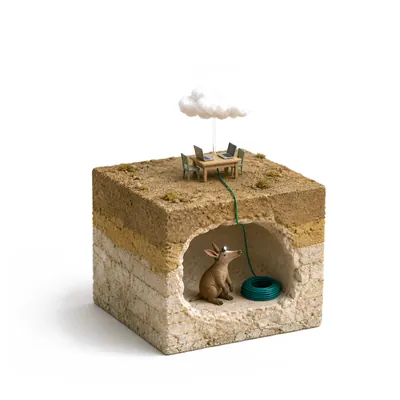 A cotton-wool cloud connected by one cable to a small desk